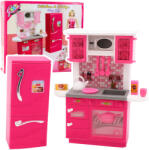 LEAN Toys Baba Konyhabútor, Hűtőszekrény, Sütő, Kiegészítők, Rózsaszín