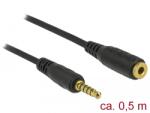 Delock Cablu de prelungire jack stereo cu 5 pini mascul-femelă, diametru 3, 5 mm, lungime 0, 5 m negru