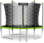Neo-Sport Kerti trambulin, Neo-Sport, fekete/zöld, átmérő: 183 cm, kerek, magasság: 45 cm, 150 cm belső védőháló, létra, acél váz, 3 dupla láb, 50 kg teherbírás, 36 db rugó, fekete oszlopok (TENS-06W231)