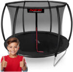 Neo-Sport Kerti trambulin, Neo-Sport, fekete, átmérő: 312 cm, kerek, magasság: 65 cm, 180 cm belső védőháló, létra, acél váz, 3 dupla láb, 150 kg teherbírás, 54 db rugó, íves oszlopok (TENS-10C231)