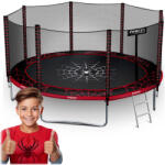 Neo-Sport Kerti trambulin, Neo-Sport, fekete/piros, átmérő: 404 cm, kerek, magasság: 80 cm, 180 cm külső védőháló, létra, acél váz, 4 dupla láb, 150 kg teherbírás, 72 db rugó, fekete oszlopok (TENS-13Z241)