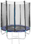 Skipjump Kerti trambulin, Skipjump GS06, fekete/kék, átmérő: 183 cm, kerek, magasság: 45 cm, 150 cm külső védőháló, létra, acél váz, 3 dupla láb, 50 kg teherbírás, 36 db rugó, egyenes oszlopok (TC802488)
