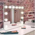 Humanas HM02 maxi álló sminktükör, 55x45 cm, 12 LED, integrált érintő gombok 3 színhőmérséklet, szabályozható fény fehér (HUHS2857 WHITE) - wincity