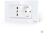 Luxion Intrerupator Dublu Cap Scara + Priza Ingusta + Priza Schuko cu Rama din Sticla LUXION, Standard Italian, 4M