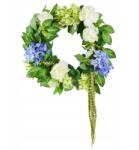 Vevor Mű Virágkoszorú 58 cm Kék Fehér Zöld Hortenziákkal és Rózsákkal (ZSHHXQHTML)