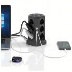 Malatec Padlóra szerelhető villámvédelmi elosztó 12 aljzattal + 5 USB reset porttal