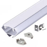 Kobi Alumínium LED Profil Szalagokhoz Sarok Tejes Burkolat Készlet Ezüst 2m Kobi (KOBPROF00035)