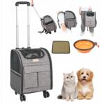 Vevor Macskahordozó Kerekekkel, Teleszkópos Fogantyúval, 8 kg Teherbírással, 1 Tállal, Szürke Kisállat Hordozó (CWLGXHS18)