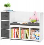 Vevor Gyerek Olvasósarok Pad 6 Rekeszes Tároló Könyvespolccal és Ülőpárnával Fehér (CGKETCWDZJB)