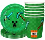 Congee Tányérok Papírpoharak Szett Pixel Csákány Kard Creep Zöld