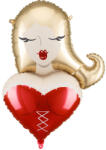  Lány fólia léggömb, krém-piros aranyhajjal, 57x74, 5 cm (FB355)