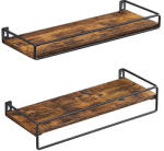 VASAGLE Lebegő polc, 2 darabos fali polc akasztóval, rusztikus barna és fekete