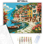  Olasz tóparti falu - számfestő készlet - 80×100 cm (Keretre feszítve)