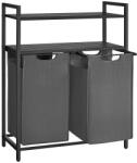 VASAGLE Szennyeskosár 2 rekeszes, szennyestartó 2 polccal, fekete
