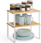 SONGMICS Bambusz fűszertartó, 2 db-os konyhai pult polcrendezők, natúr-fehér