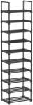 SONGMICS Cipőtartó, 10 szintes fém cipőtároló polc 174x45x30cm, polc magassága állítható, fekete