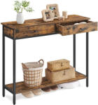 VASAGLE Konzolasztal, kanapéasztal 2 fiókkal, vintage barna-fekete színben