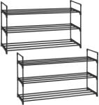 SONGMICS Cipőtartó 3 szintes, 2 darabos készlet, fém cipőtároló, 12-15 pár cipőhöz, fekete