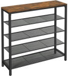 VASAGLE Cipőtároló, cipőállvány 4 hálós polccal, rusztikus barna és fekete