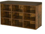 VASAGLE Cipőpad, tárolópad párnázott üléssel, 9 rekesszel, rusztikus barna