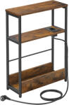 VASAGLE Keskeny oldal asztal töltő funkcióval 3 polcos, 18 x 45 x 58 cm rusztikus barna