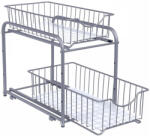 SONGMICS VASHOME konyhai rendező, 2 szintes egymásra helyezhető mosogató alatti rendszerező, ezüst, 36x21x25-31cm