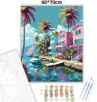  Pasztell vízparti házak - számfestő készlet - 60×70 cm (Keretre feszítve)