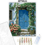  Virágos bejárat - számfestő készlet - 40×50 cm (Keretre feszítve)