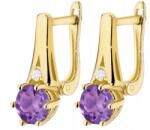 ZŁOCISTO Arany Fülbevaló Természetes Kő Ametiszt Gyémánt Arany 585 Ajándék (DLA DZIEWCZYNY NARZECZONEJ)