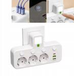  Hosszabbító Elosztó Tápkábel 3 Aljzat 3X Usb Többfunkciós (6977)