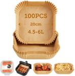 COSORI Hartie de copt Cosori pentru friteuza cu aer cald XXL 4-7.3 L, 100 bucati 20 cm, accesorii Airfryer nealbite, tavi de unica folosinta cu acoperire antiaderenta, hartie pergament, compatibila cu friteu