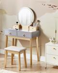 MAXISHOP Italia Collection Masuta de machiaj cu oglinda si taburet FEDRY LED Gri Comoda