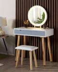 MAXISHOP Italia Collection Masuta de machiaj cu oglinda si taburet JOSSELIN LED Alb Comoda
