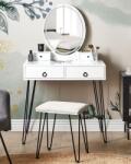 MAXISHOP Italia Collection Masuta de machiaj cu oglinda si taburet SOYE LED Alb Comoda