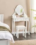MAXISHOP Italia Collection Masuta de machiaj cu oglinda si taburet GALAXIE Alb Comoda