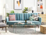 MAXISHOP Italia Collection Canapea extensibila cu 3 locuri VIMMERBY Catifea Albastru deschis Canapea
