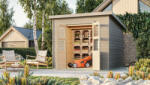 Karibu Merseburg 5. fa kerti tároló, fészer, modern tetővel, szürkére festett fából 242 cm x 214 cm