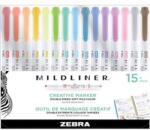 Zebra Szövegkiemelő készlet, 1, 4/4 mm, kétvégű, Mildliner Highlighter, 15 különböző szín (ZEBRA_64490) (ZEBRA_64490)