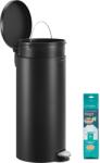 SONGMICS Fém kerek konyhai szemetes, 30 L, pedálos, műanyag belső vödörrel, fekete (LTB031BZ02)