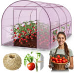 Plonos Fóliasátor vázzal, Plonos 4978-B, rózsaszín, 200 x 300 x 200 cm, bejárható, 6 m2, UV4 védelem, 140 g/m2 PE fólia, 4 ablak, szúnyoghálóval, fém váz, cipzáras bejárat (TE4978-B)