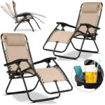 Sofotel Napozóágy szett, Sofotel ChillWell, bézs, 110 x 102 x 60 cm, összecsukható, párnázott, italtartóval, teherbírás: 120 kg, 2 db-os szett (TE286303-2)