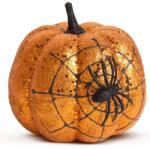 Family Halloween-i tök dekoráció - narancs glitteres - pókhálóval - 15 cm, 58179A