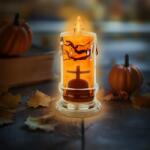 Family Halloween-i LED gyertya dekoráció, sírkő mintával, 5 x 5 x 10 cm, 56567A
