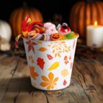 Family Őszi dekoráció - fém kaspó, vödör - leveles - 15 x 13, 7 cm, 59033B