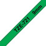 Brother TZE-721, Banda Etichete Laminata, Negru Pe Verde, 9mm (TZE721_OEM)