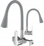 Granitan Konyhai Csaptelep flexibilis kifolyócsővel Fali szürke Flexo konyhai csaptelep (FLEXO ścienna szara-chrom)