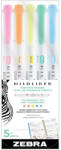 Zebra Szövegkiemelő készlet, 1, 4/4 mm, kétvégű, Zebra Mildliner Fluorescent, 5 szín - papirx