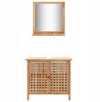 vidaXL Mosdó alatti szekrény és tükör, tömör diófa (247607)