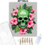  Vibráló hibiszkuszos koponya - számfestő készlet - 80×100 cm (Keret nélkül)