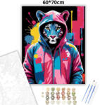  Vagány kapucnis párduc - számfestő készlet - 60×70 cm (Keretre feszítve)